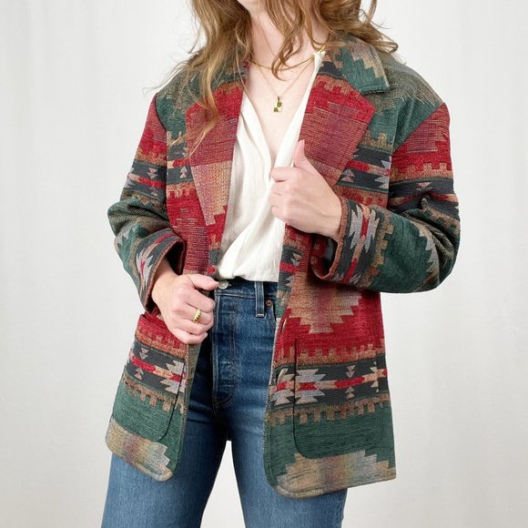 Stunning Vintage Oversized Western Bohemian Blazer Jacket Coat Boho Aztec Tribal - Picture 9 of 9